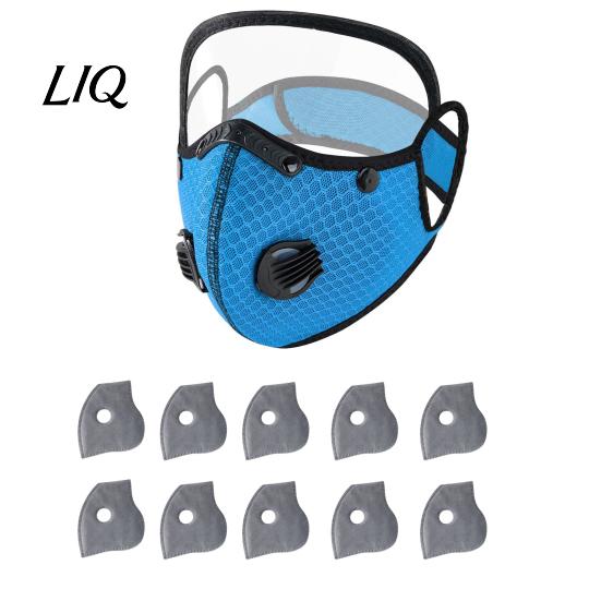 Face Mask with 10 Filters Reusable Carbon Filter Dust Adjustable Goggles, 6-Layer Breathable Cycling Filters, Protection Breathing Valve, Eye