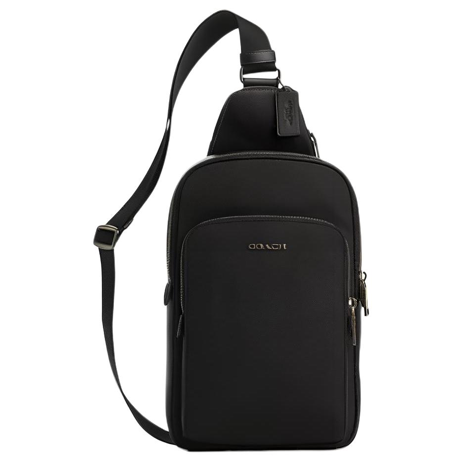 Coach Ethan 21 Brand Letter Logo Zipper Closure Adjustable Shoulder Strap Smooth Calfskin Crossbody Bag Small Men Crossbody Bag Black CO994-QBBK