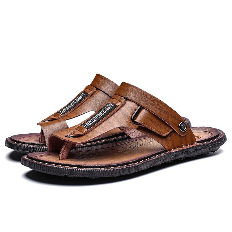 

Новые летние мужские шлепанцы для отдыха на открытом воздухе, мужская удобная повседневная обувь, кожаные мужские дышащие пляжные туфли, сандалии, большие размерыgh4 46 коричневый