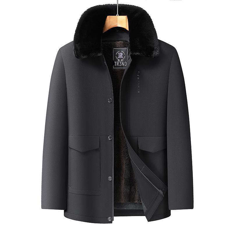 Men's Plus Size Business Casual Fleece-Lined Jacket with Detachable Fur Collar - 2025 Winter Collection