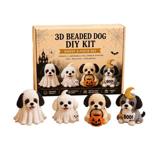 Crafts for Cat Dog Lovers 3D Halloween DIY Art Set, Beaded Puppy Craft Kit, Cute Funny Animal Theme Crafting Set Kit Beginners Adults, Home Desk Decor