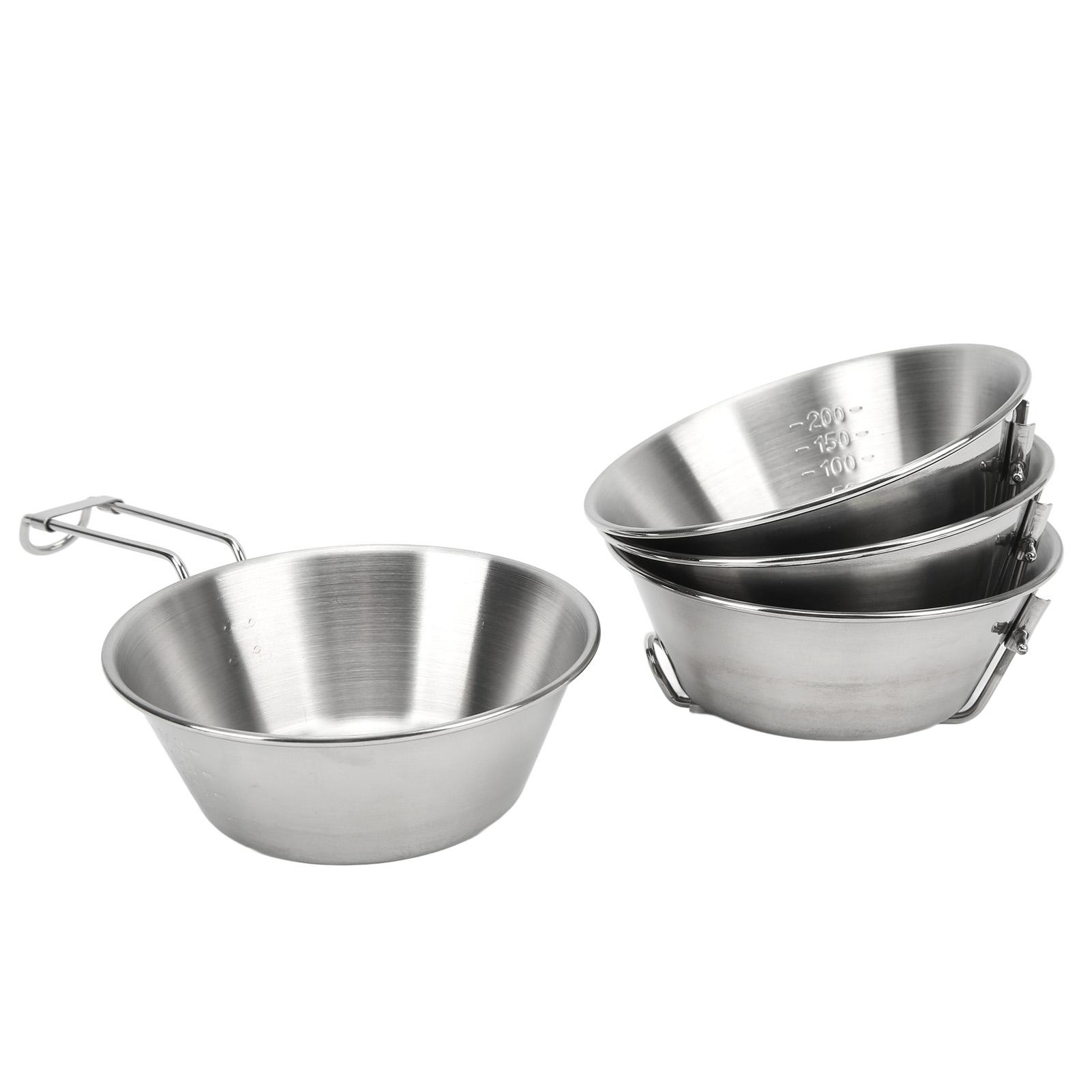 4Pcs Camping Bowls 300ml Stainless Steel Foldable Handle Widely Used Stainless Steel Bowls for Camping Hiking Outdoor