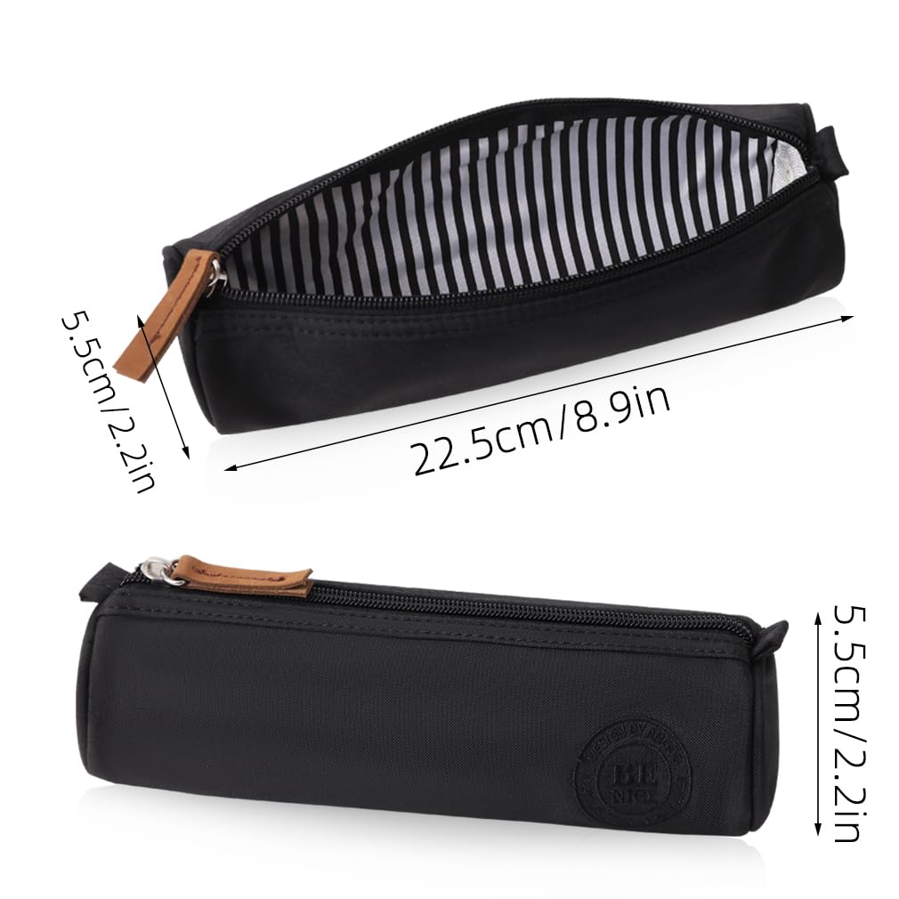 iSuperb Pen Pouch Black 3D Cylinder Pen Pouch Lightweight Pen Pouch Storage Pouch Cute Stationery Pouch Portable Cosmetic Case Zip Pouch Pencil Case