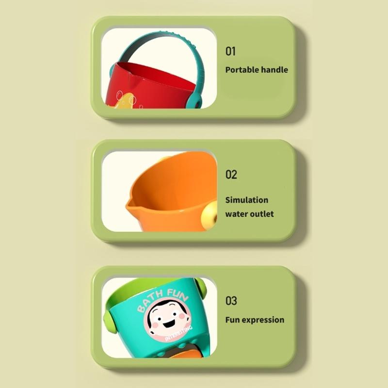 Balde de Banho de Bebê de Desenho Animado com Pulverizador Balde Aspersor Brinquedo de Banheira para Criança Pequena Aprendizagem Precoce Desenvolvimento Motor Fino
