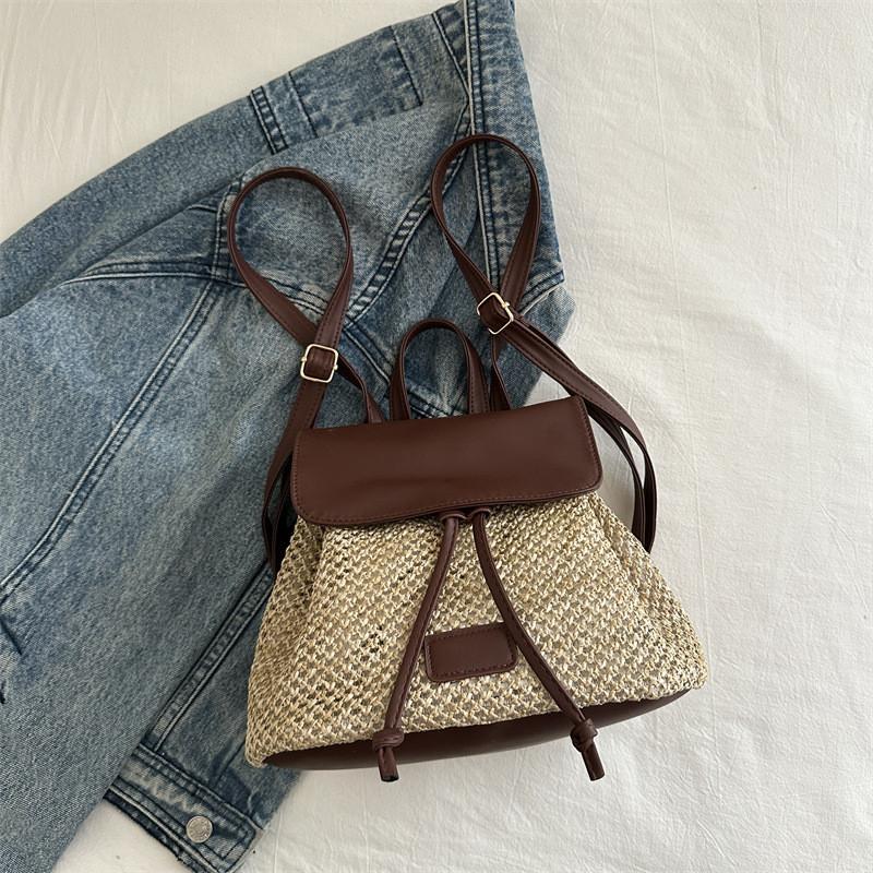 Trendy Summer 2024 Woven Backpack Spacious Commuter Bag With Unique Design For Women коричневый