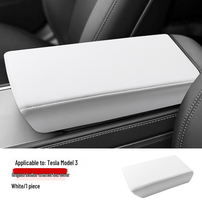

Tesla Model Y/3 Armrest Cover: Scratch-Resistant Original Leather Protective Cover.