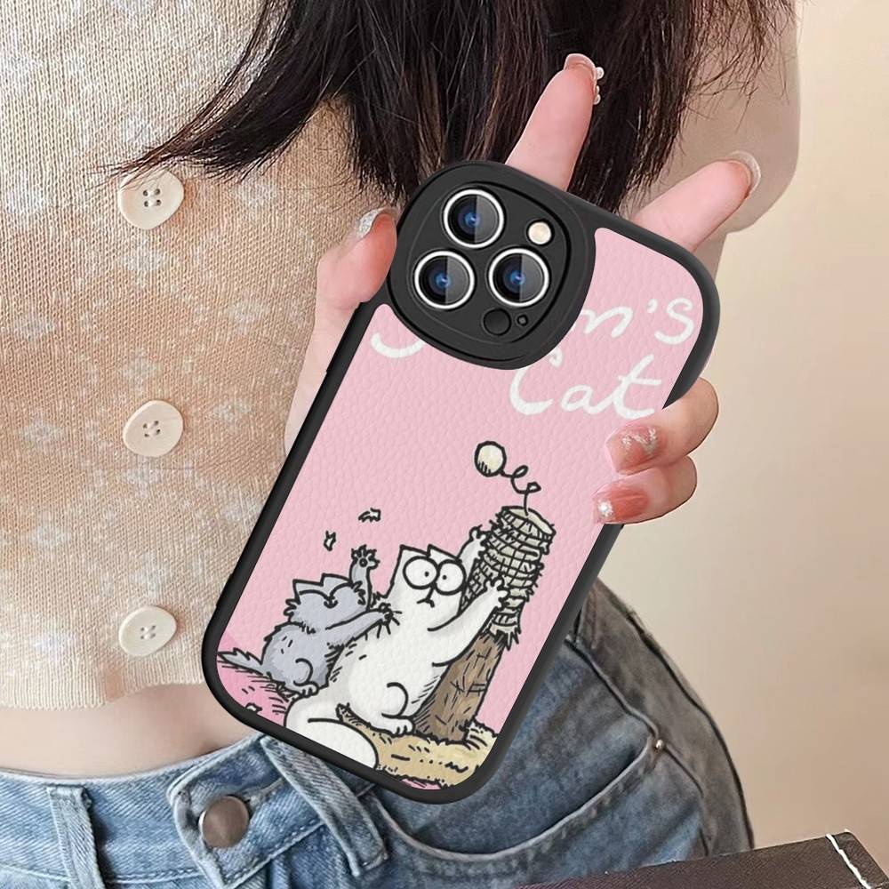 Cute S-Simons Cat Phone Case For IPhone 16 15 14 13 Pro Max 11 12 Plus Leather Silicone Cover
