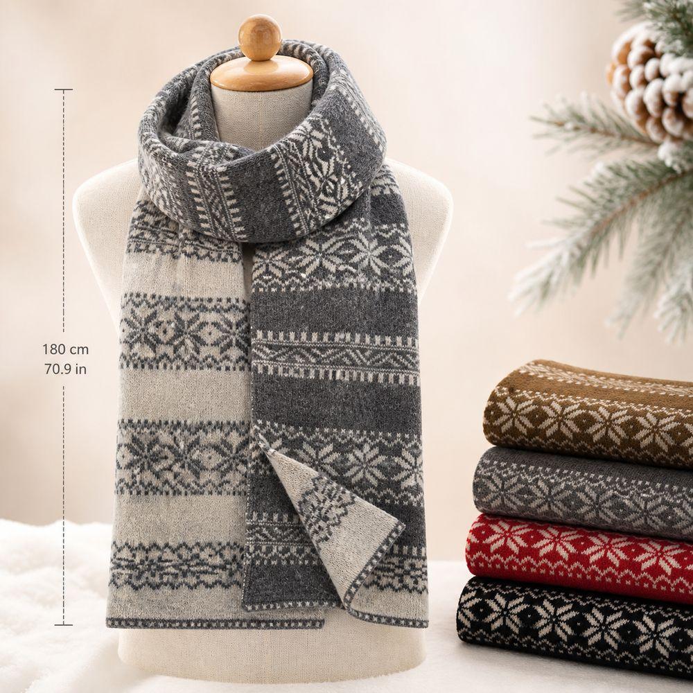 Knitted Fabric Christmas Scarf Snowflake Pattern Neck Wrap Gifts Knitted Scarf for Women