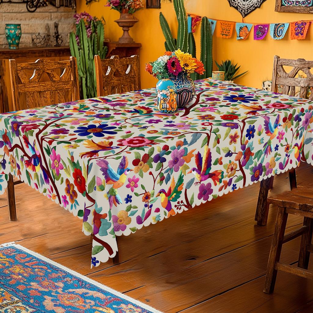 1 Piece Of Mexican-Style Tablecloth, Cinco De Mayo Party Decoration, Mexican Cinco De Mayo Decorative Tablecloth With Bright And Colorful Floral And B