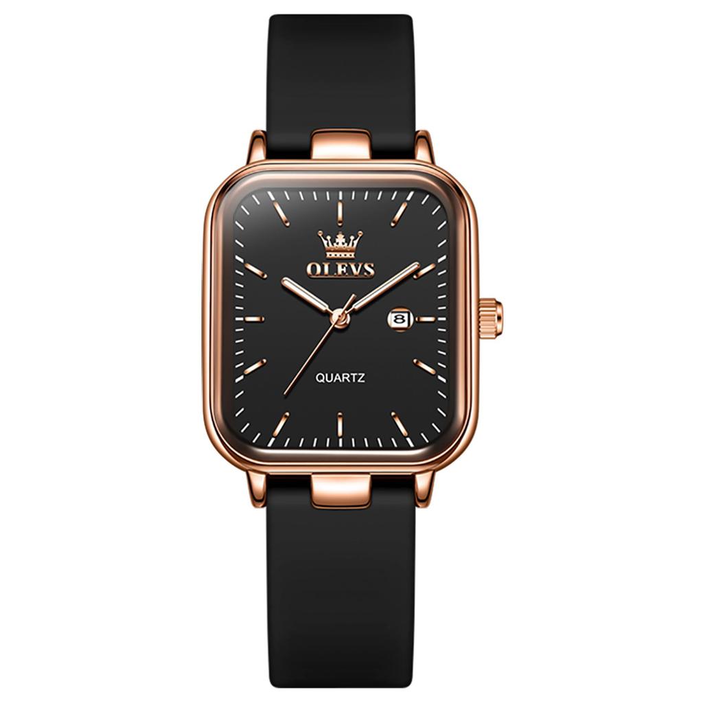 OLEVS Silicone Classic Quartz Gift for Women's Watch, Band, Watch, Elegant, Popular, Stylish, Women, Rosegold-Black