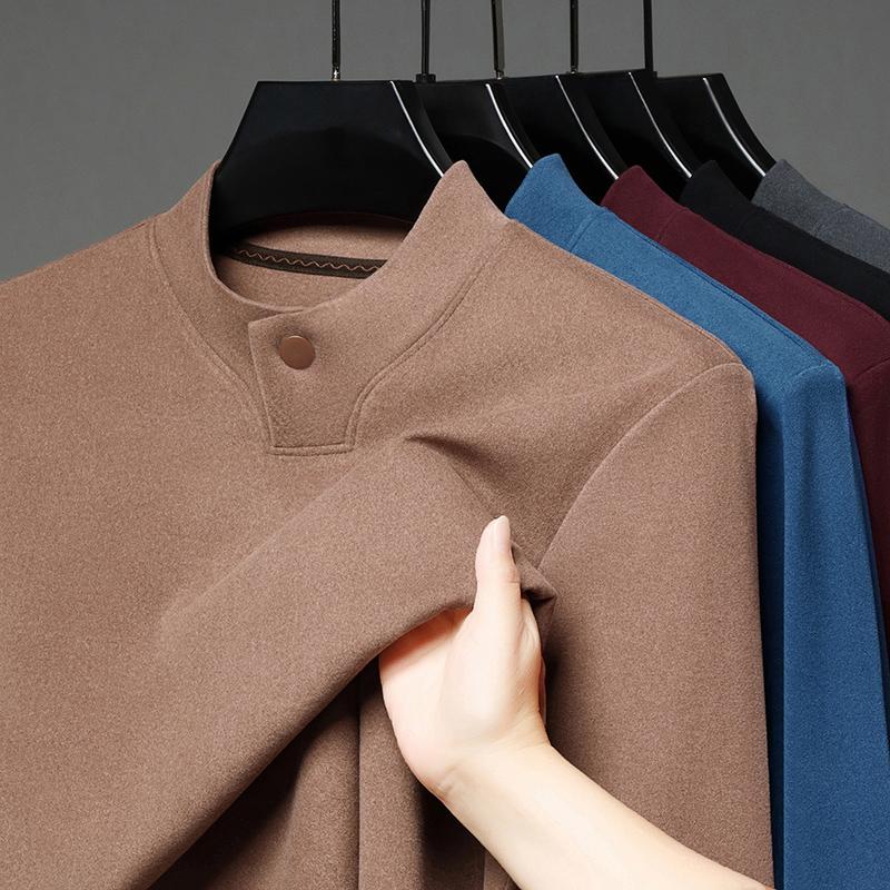 Herren Rundhals Ein-Knopf Pullover Hoodie Winter Einfarbig Beidseitiger Samt Chinesischer Stil Mode Herrenbekleidung