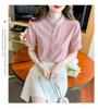 Summer 2024 Women's Stand-up Collar Retro Jacquard Cotton Shirt