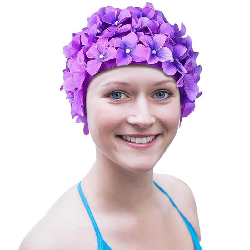 Swimming Bath Cap Breathable 3D Flower Women Bathing Caps Soft Long Hair Diving Hood Ear Protection Pool Accessories