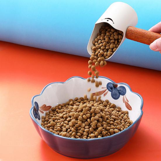 Cat Food Scoop Stainless Steel Pet Food Shovel with Wooden Handle Dog Feeding Scoop Multifunctional Deep Scoop for Kitchen Use