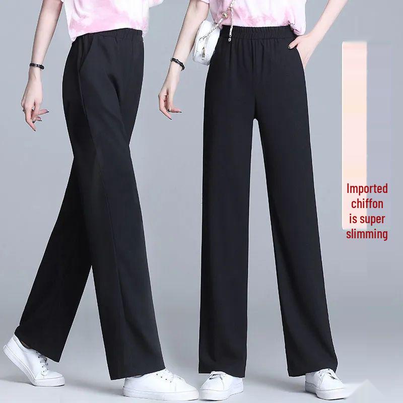 Ice Silk Chiffon High-Waist Quick-Dry Wide-Leg Pants for Women
