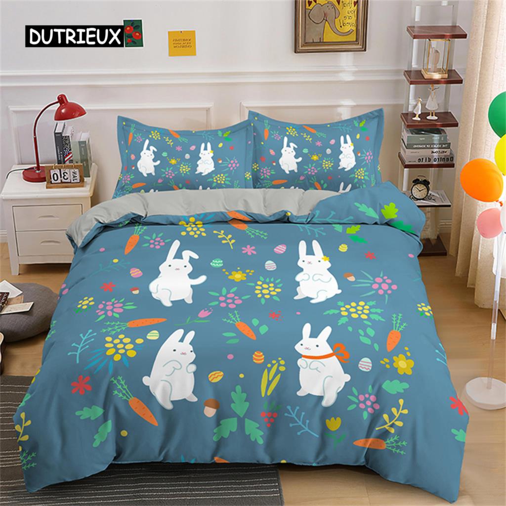 Roztomilý kreslený králík povlečení světle modrý povlak na přikrývku pro domov dívky děti dospívající ložnice dekorace povlak na peřinu povlak na přikrývku