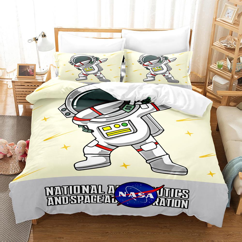 Custom Astronaut 3D Digital Printing Three-Piece Set Household Bed Sheet Quilt Cover