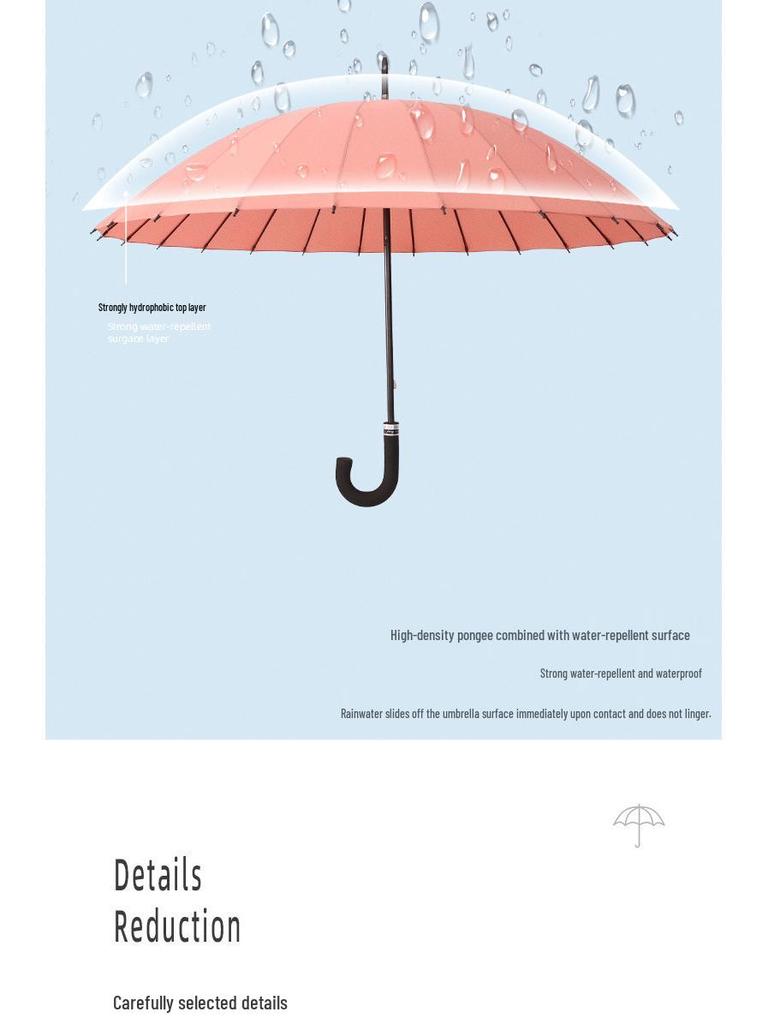 24-Speichen Farbwechselnder Langgriff-Regenschirm für Damen, Extra-Groß, Winddicht, Gebogener Griff, Herren-Stockgriff, Logodesign