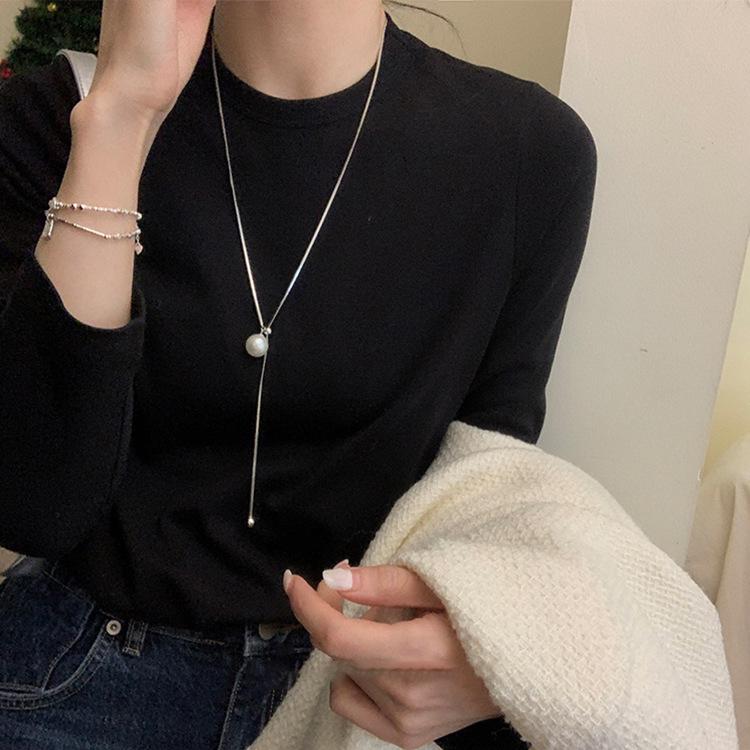 Pearl Pull-Out Long Necklace for Women: Retro, Versatile & Elegant Choker Sweater Chain