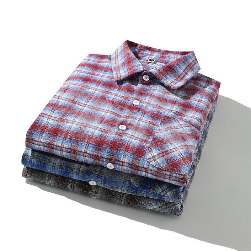Mens Casual Plaid Long Sleeve Shirt Loose Fit Streetwear Style 2025