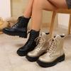 Large size autumn and winter new leather Martin boots women's round head platform women's lace-up fashion boots