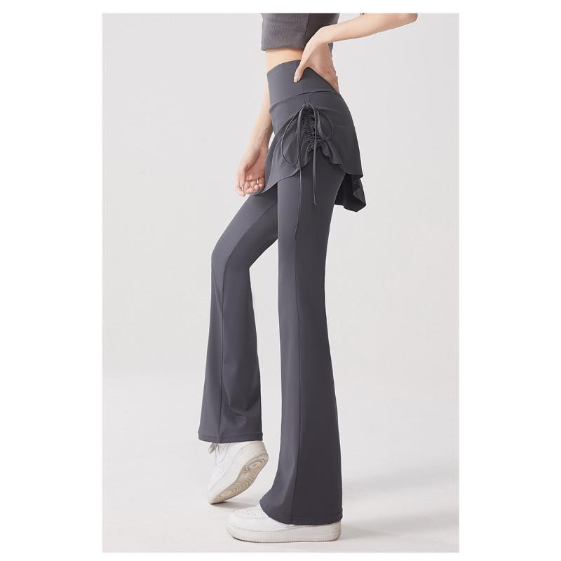 Women High Waist Fake Two Piece Flared Skirt Pants Elastic Yoga Casual Leggings