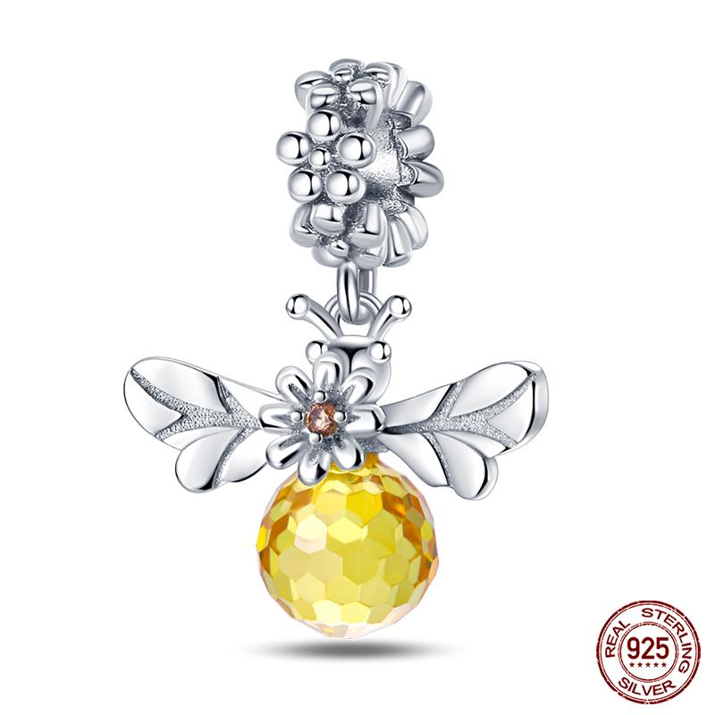 925 Sterling Copper Golden Sunflowers Heart Beads Pendant Charms Beads Fit 4MM Hole Diameter Bracelets Luxury Party DIY Zircon