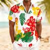 Men's Hibiscus Tropical Print Short Sleeve Shirt, Spring Summer Vibrant Hawaiian Vacation Blouse, Loose Casual Top
