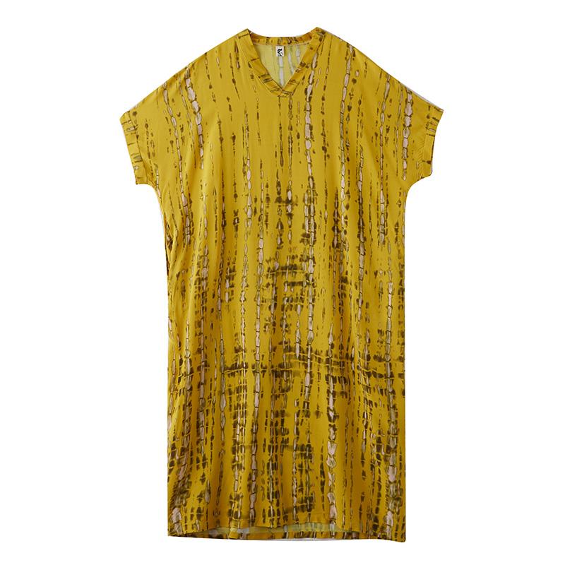 Dimanaf Plus Size New 2025 Women Summer Dress Basic V-Neck Beach Casual Long Fashion Printing Loose Dress