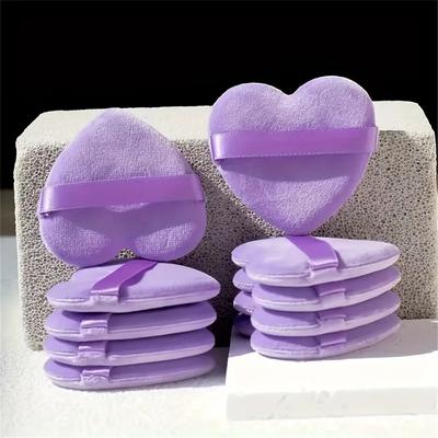 Houppettes en Velours en Forme de Cœur Sèches et Humides Double Usage 10 Pièces Set Éponges à Maquillage Polyvalentes pour Fond de Teint