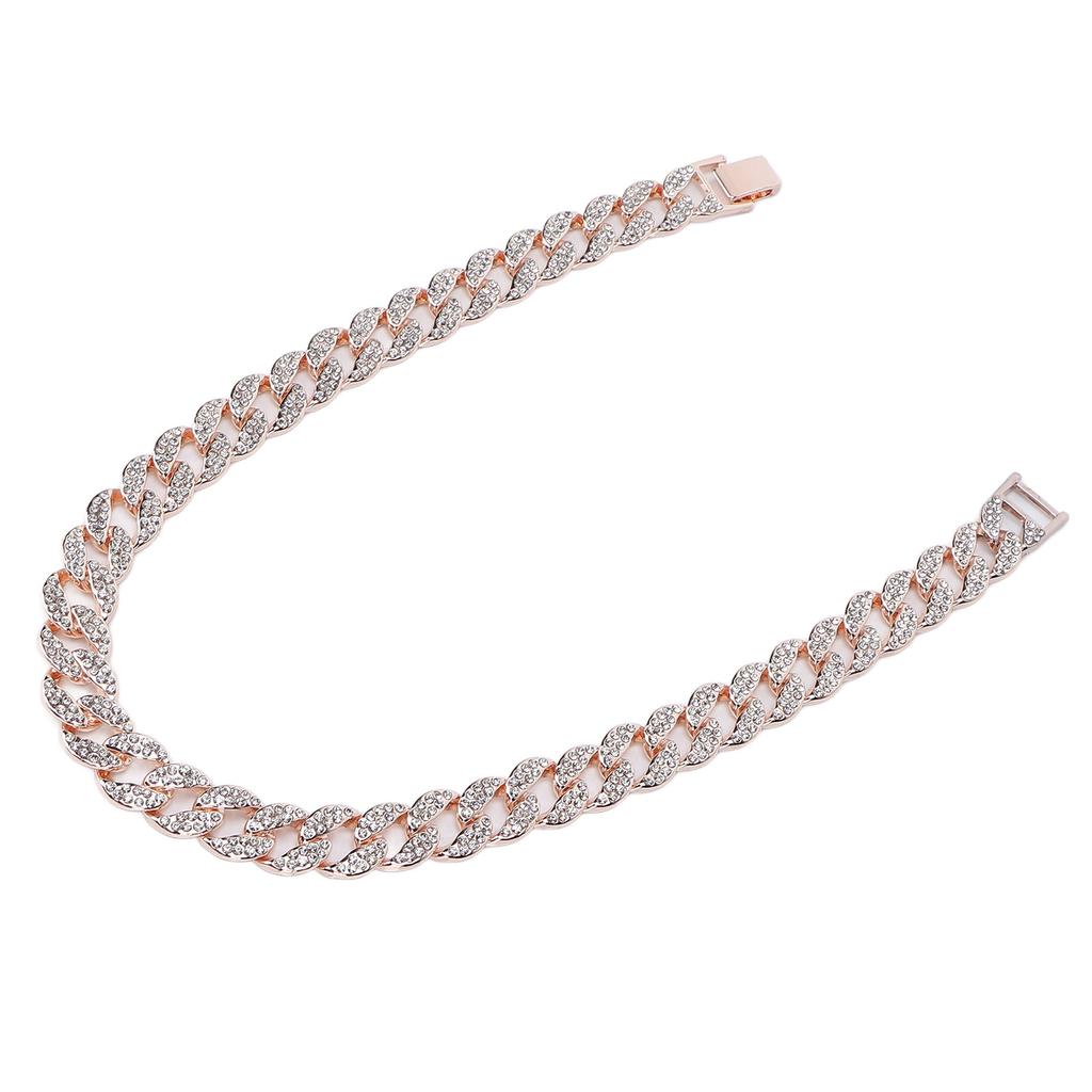 Cuban Necklace Men Women Stylish Elegant Shiny Rhinestones Hip Hop Necklace Jewelry Gift for Party (18inch)