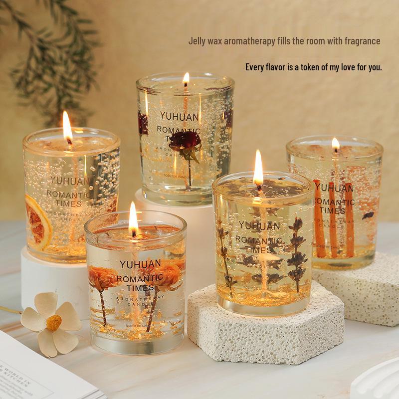 Real Flower Gold Foil Scented Soy Wax Candle - Aromatherapy Essential Oil in Glass with Floral Art Fragrance.