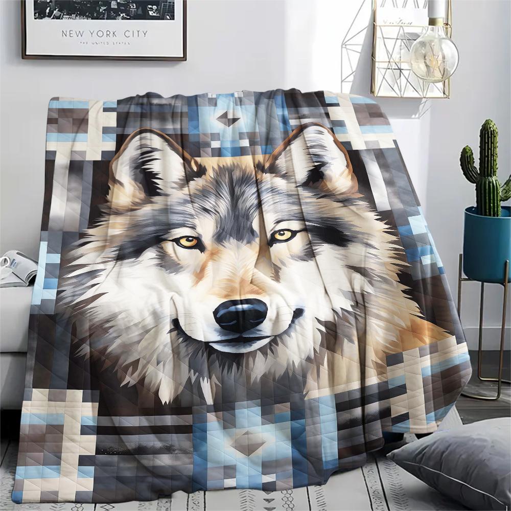 1Pc Natvie Wolf Print Flannel Blanket, High quality Comfortable for All Seasons, Home Decor, Warmth and Comfort, Perfect for Christmas Gifts