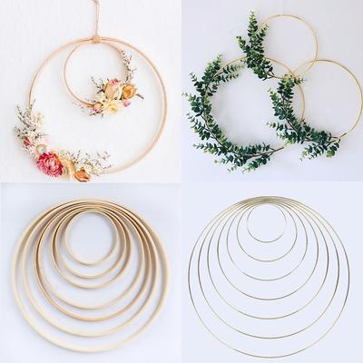 5pcs 15-40cm DIY Hanging Wreath Bamboo/Metal Wreath Iron Ring Hoop Hanging Craft Party Decorations Baby Shower Wedding Wreaths