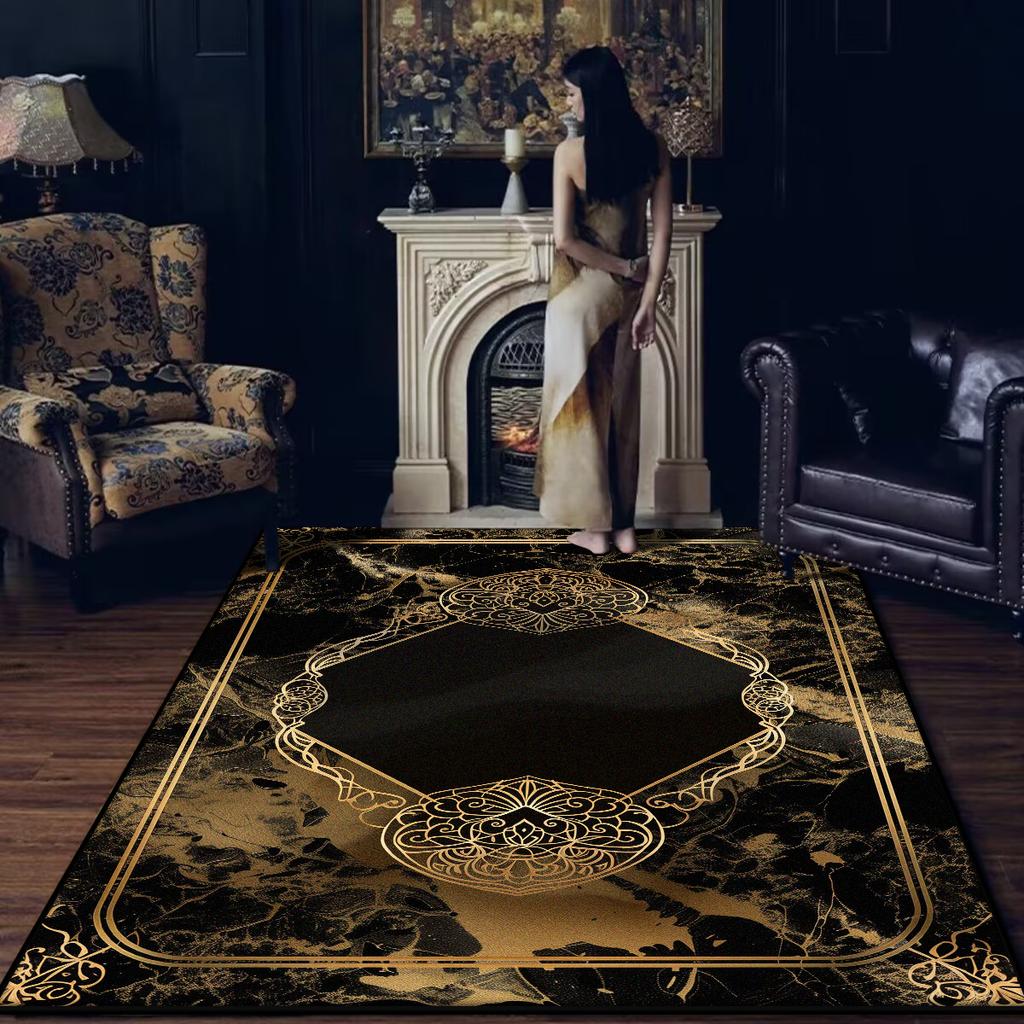Modern Luxury Black Carpet for Living Room Washable Decoration Home Chinese Style Rugs for Bedroom Non-slip Large Rug Bath mat