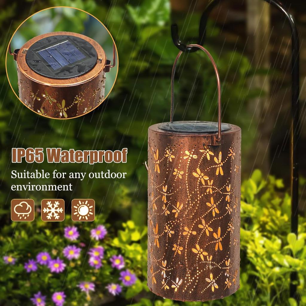 Solar Lantern Light Dragonfly Outdoor Hanging GardenMetal Decor Lanterns-Waterproof LED Decorative Lights