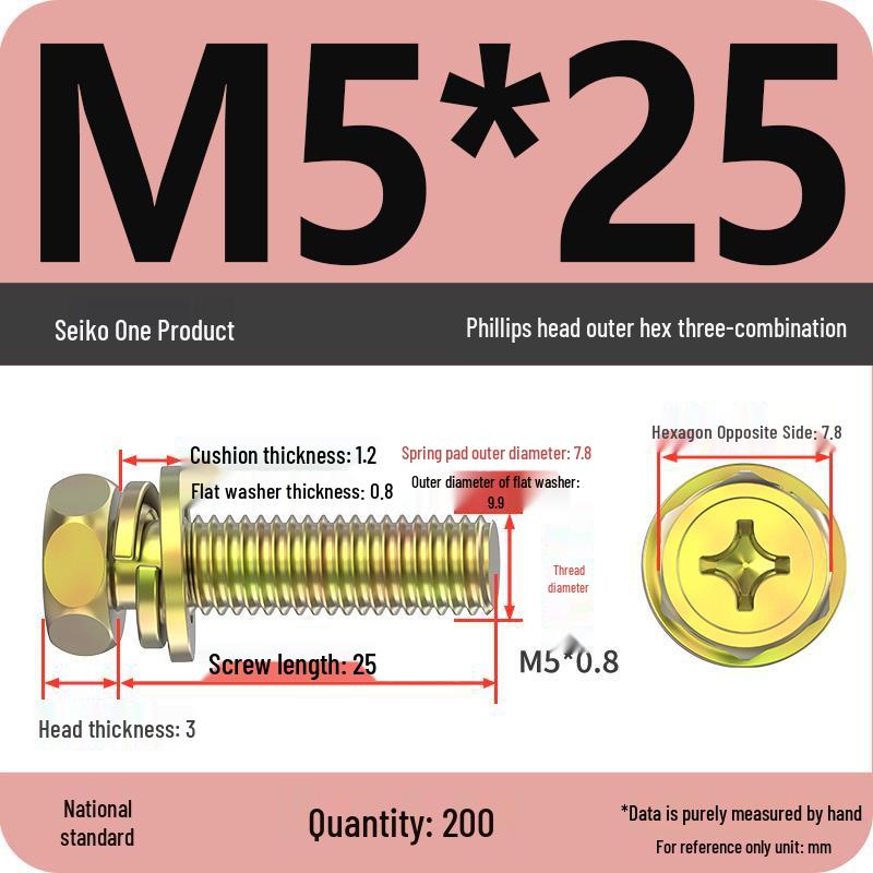Hexagon Head Combination Screw Bolt Set with Washer and Spring Washer