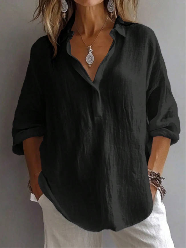 Womens Casual Solid Color Long Sleeve V Neck Shirt S