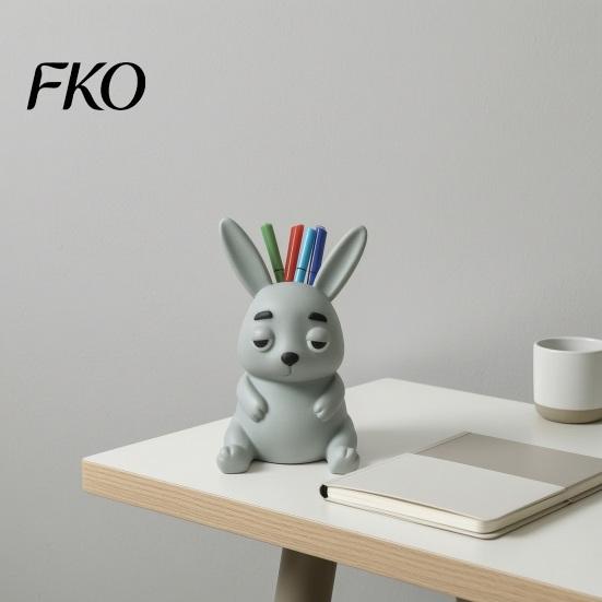 Cute Animal Desk Decor 3D Printed Rabbit Pen Holder, Large Capacity Organizer, Matte Shaped Organizer Finish Pencil for Office Home School Decoration