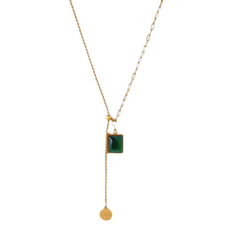 Durable 316 Stainless Steel Zircon Filigree Sweater Chain Necklace with Bamboo Chain for Women Vintage Style Necklace for Women