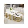 Table Basse Carrée - MUVOE - Lot De 2 - Marbre Brillant - Pieds Dorés - 70x70 Cm Et 50x50 Cm