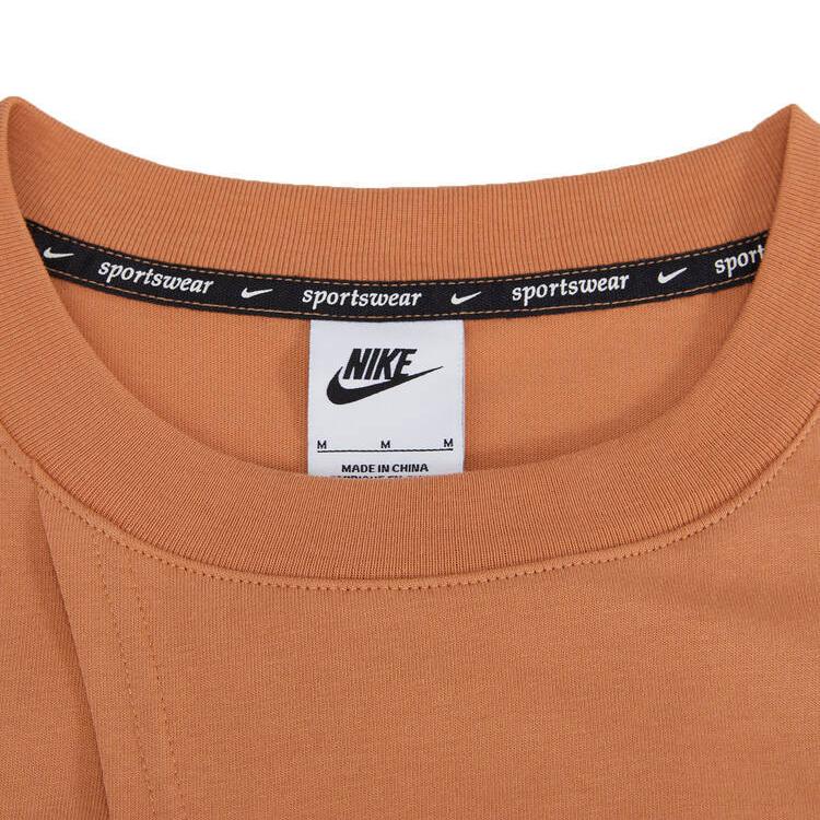 Nike Logo Print Split Hem Round Neck Short Sleeve T-Shirt Women Tops Brown FB8346-225