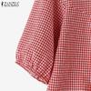 ZANZEA Women Casual Crew Neck Half Sleeve Grid Printed Blouse