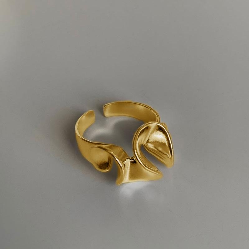 Niche Design Lotus Leaf Female Fashionable Petal Open Finger Ring Frosted Hypoallergenic Casual Everyday Dainty Minimalist Size Adjustable Ring