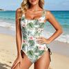 Women Swimsuit Floral Print with Adjustable Side Ties Scoop Neck Bathing Suit for Swimming Pool Beach Sports