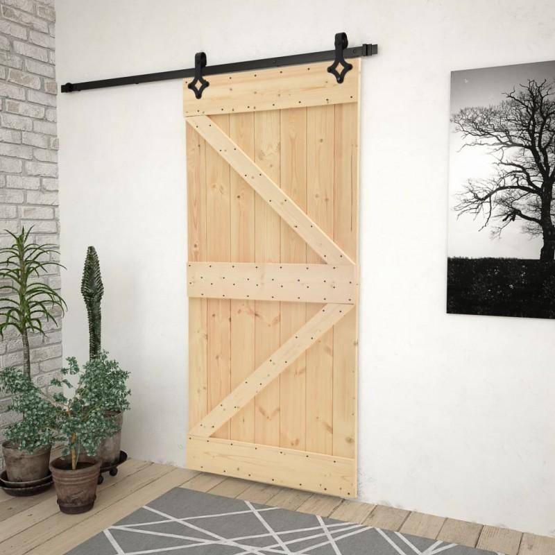 Día y Noche - Día y Noche Puerta corredera con herrajes madera maciza de pino 90x210 cm
