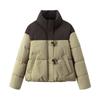 Contrast Color Cotton-padded Clothes Women's Horn Buttons Loose Fashion Foreign Style Bread Clothes New College Style Short Coat