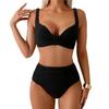 2Pcs/Set Women Bikini Set Knotted Design Chest Pad No Steel Support Bra High Waist