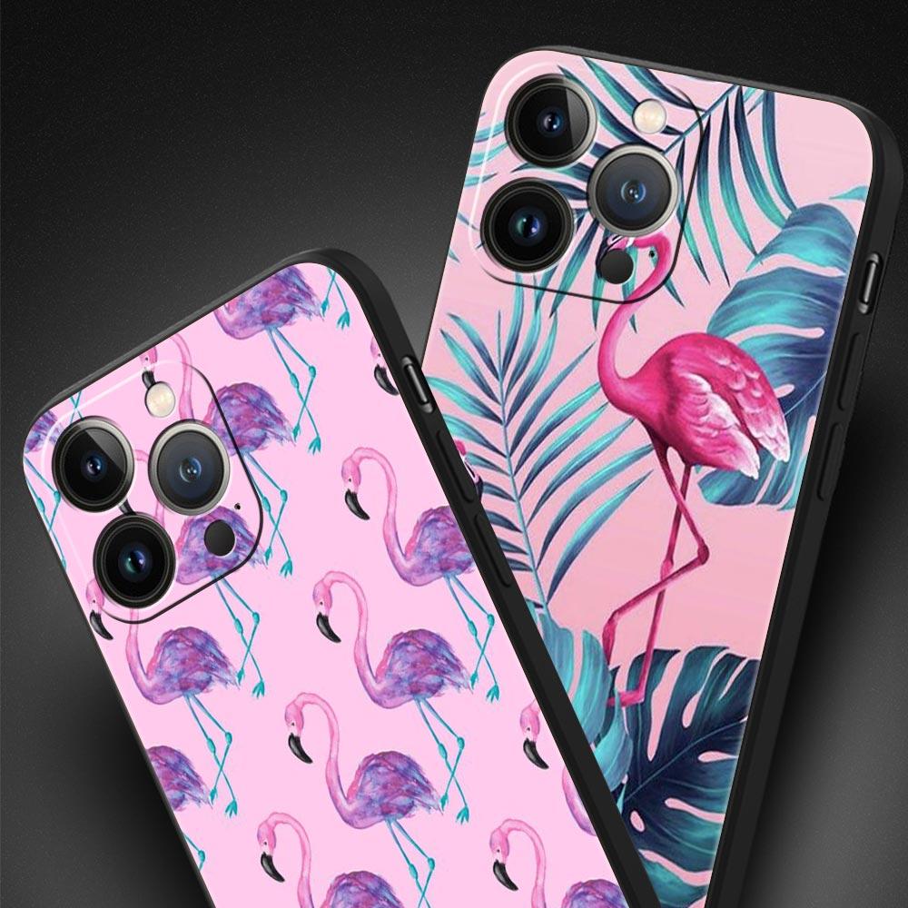 Pink Red Flamingo Luxury Phone Case For iPhone 11 14 15 Pro MAX 12 13 Mini 7 8 Plus X XR XS SE Silicone Shockproof Cover Funda