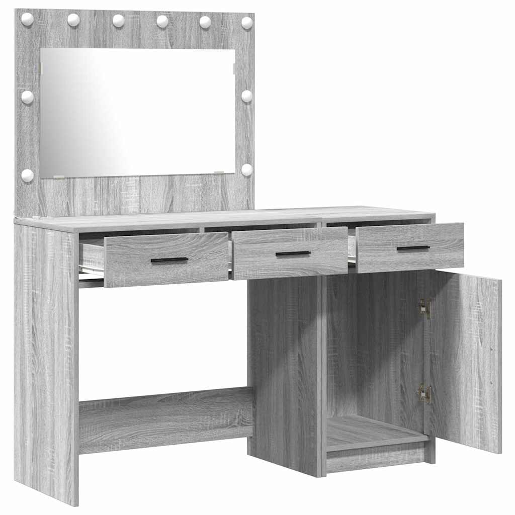 Makeup Table with Mirror Lighting (2 pcs) Gray Particleboard